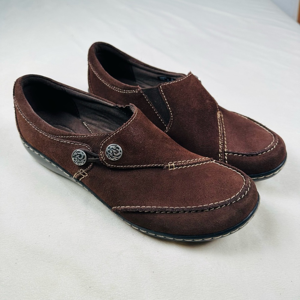 Clarks Bendables Suede Leather Slip-on Shoes, Ashland Lane, Brown 9N